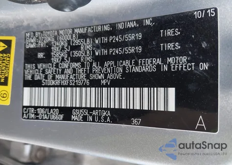 2015 Toyota Highlander Limited V6 from USA, damaged, VIN 5TDDKRFHXFS219776